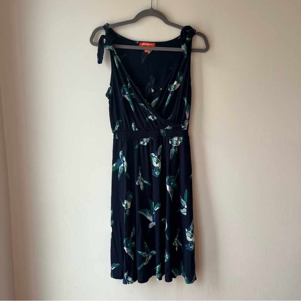 Joe fresh hummingbird knee length wrap dress size small | tie shoulder sundress